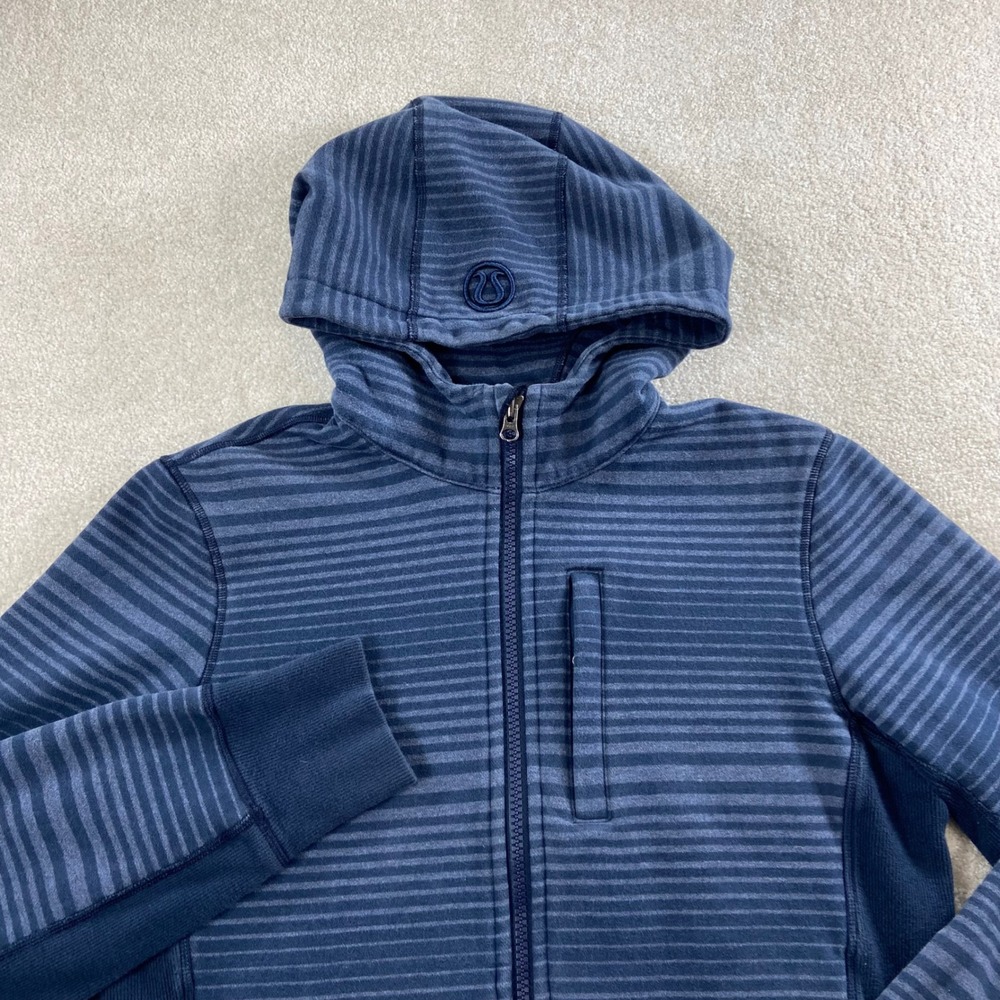 Lululemon Pacific Beach Hoodie Mens Medium Blue Striped Fleece Lined Jacket